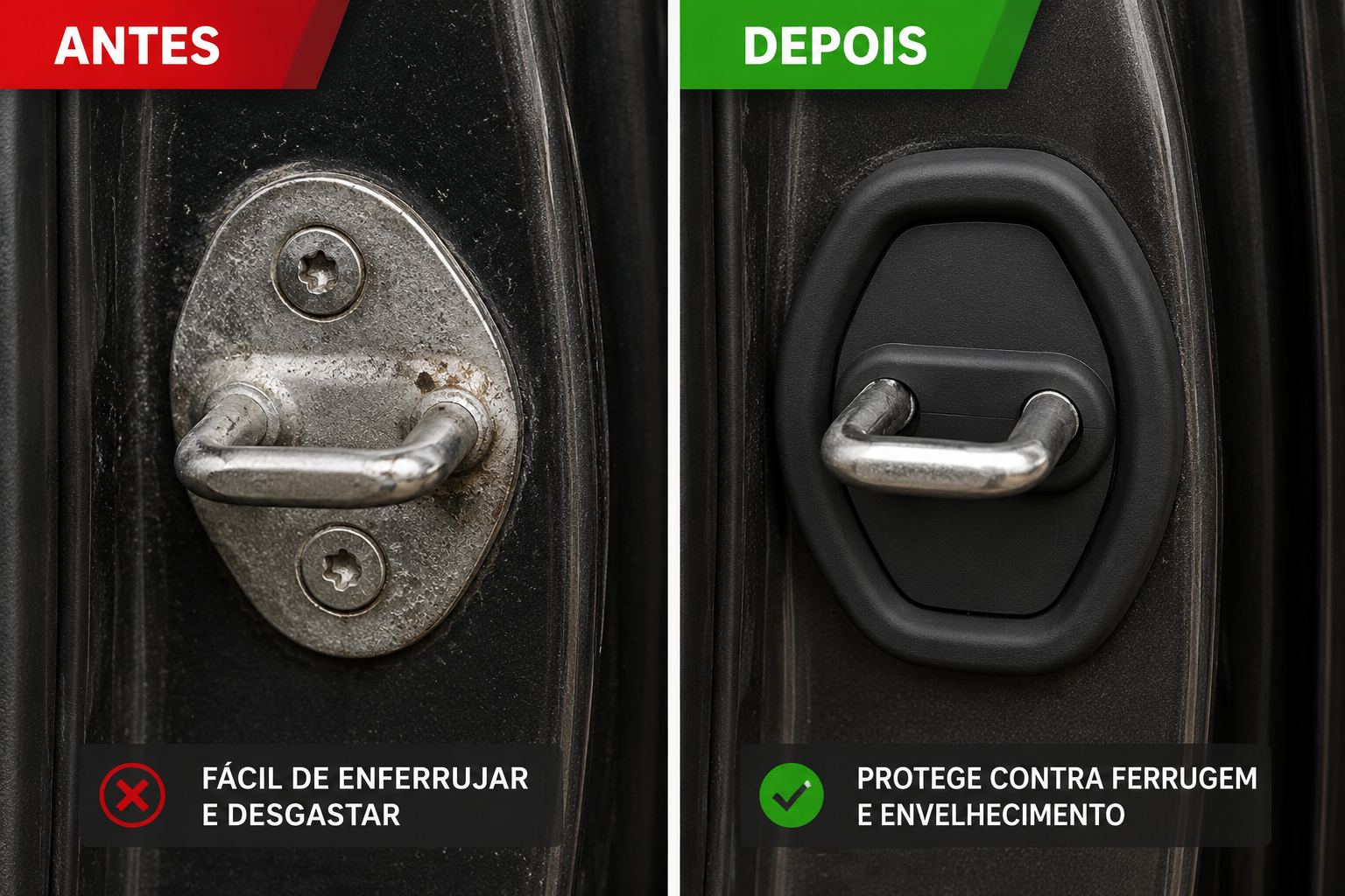 Comparativo antes e depois do SilenLock instalado no batente da porta